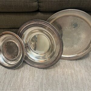 Antique Silver Plated Serving Trays Set